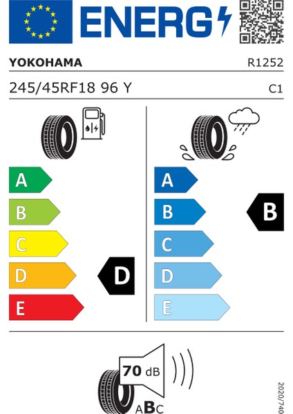 245/45 R18 96Y Zps Rft Advan Sport V105T Oto Yaz Lastiği (Üretim Yılı: 2025)