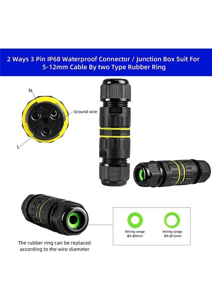 Adet IP68 Su Geçirmez 2 Yollu 3 Çekirdekli Elektrik Konnektörü M20 (5-12MM) (Yurt Dışından)
