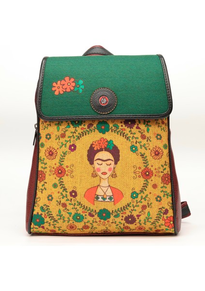 Klasik Frida Figürlü Kapaklı Sırt Çantası Etnik Bohem Style - Bordo fiyatları