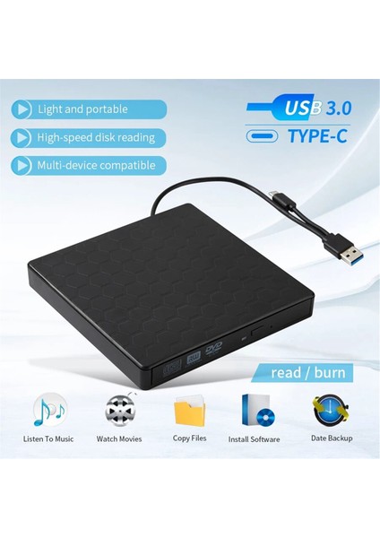 Harici DVD Sürücü USB 3.0 Taşınabilir +/-Rw Oynatıcı CD Rom Yazıcı Için (Yurt Dışından)