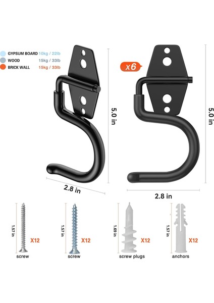 6 Paket Metal Garaj Kancaları, Ağır Hizmet Tipi S Kancaları Alet Askıları (Yurt Dışından)