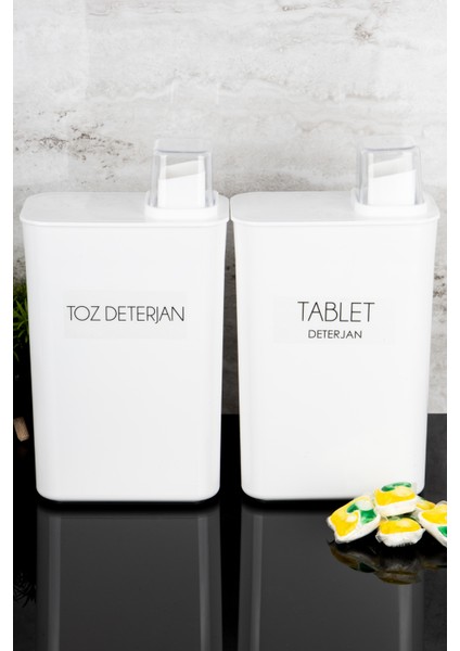 2'li Kendinden Ölçekli Deterjan Kutusu Seti Toz Deterjan Tablet Deterjan Etiketli 3000ML Deterjanlık