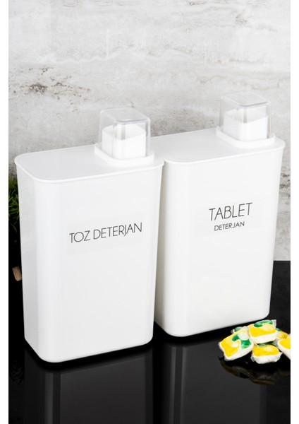 2'li Kendinden Ölçekli Deterjan Kutusu Seti Toz Deterjan Tablet Deterjan Etiketli 3000ML Deterjanlık