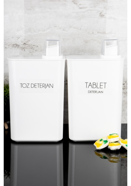 2'li Kendinden Ölçekli Deterjan Kutusu Seti Toz Deterjan Tablet Deterjan Etiketli 3000ML Deterjanlık