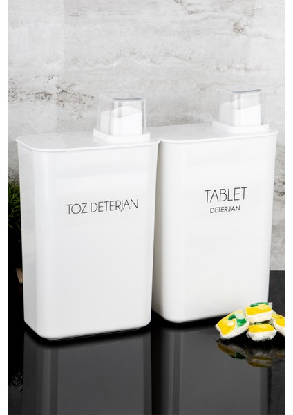 2'li Kendinden Ölçekli Deterjan Kutusu Seti Toz Deterjan Tablet Deterjan Etiketli 3000ML Deterjanlık