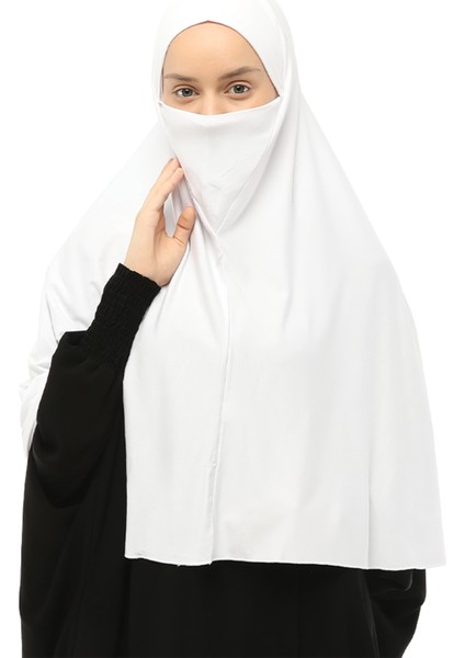 Hazır Türban Peçeli Pratik Eşarp Tesettür Nikaplı Hijab - Namaz Örtüsü Sufle (3Xl) - Beyaz modelleri