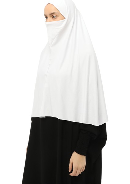 Hazır Türban Peçeli Pratik Eşarp Tesettür Nikaplı Hijab - Namaz Örtüsü Sufle (3Xl) - Beyaz