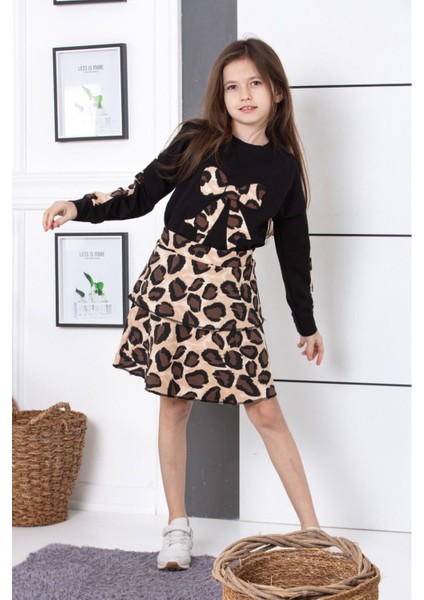 Leopar Etekli Kız Çocuk Takım