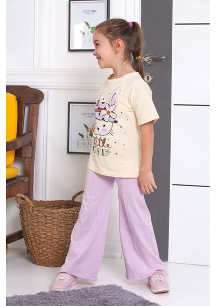 Ispanyol Paça Tayt Pantolon Tavşan Toka Baskılı Oversize Tshirt Kız Çocuk Alt Üst Takım fiyatları