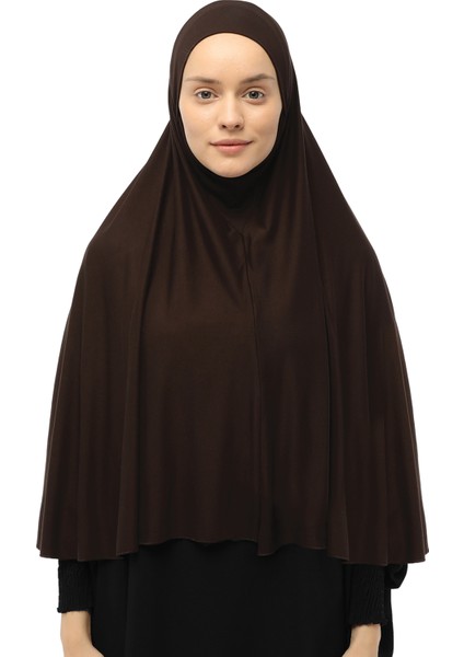 Hazır Türban Peçeli Pratik Eşarp Tesettür Nikaplı Hijab - Namaz Örtüsü Sufle (3Xl) - Koyu Kahverengi