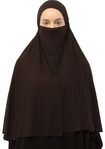 Hazır Türban Peçeli Pratik Eşarp Tesettür Nikaplı Hijab - Namaz Örtüsü Sufle (3Xl) - Koyu Kahverengi fiyatları