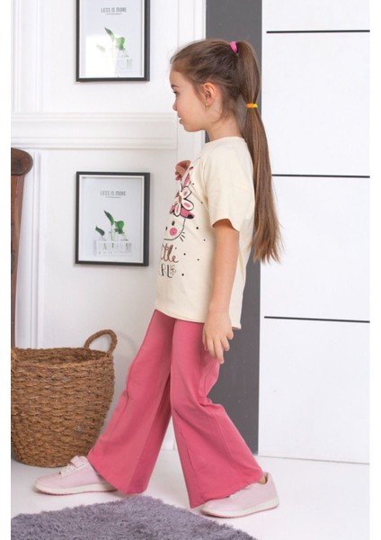 Ispanyol Paça Tayt Pantolon Tavşan Toka Baskılı Oversize Tshirt Kız Çocuk Alt Üst Takım fiyatları