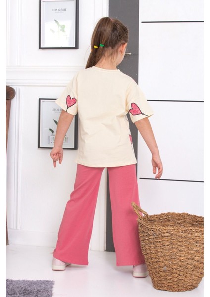 Ispanyol Paça Tayt Pantolon Tavşan Toka Baskılı Oversize Tshirt Kız Çocuk Alt Üst Takım modelleri