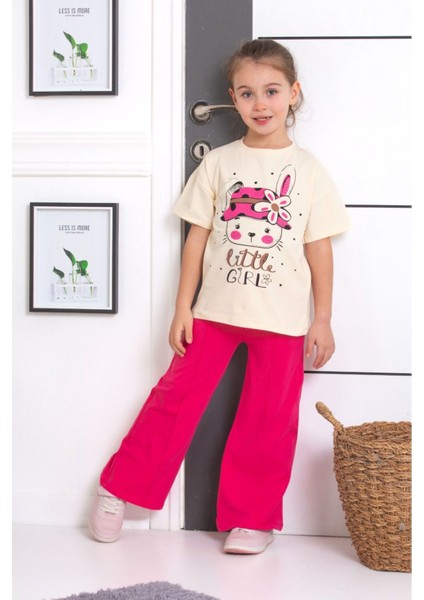 Ispanyol Paça Tayt Pantolon Tavşan Toka Baskılı Oversize Tshirt Kız Çocuk Alt Üst Takım fiyatları