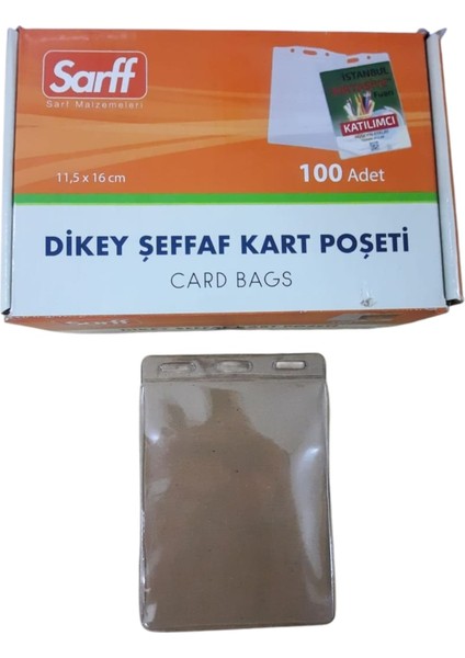 Güvenlik Kart Poşeti 11.5 x 16 cm cm ( 5 Adet ) + Sarff Kart Askı Ipi Lacivert Metal Klipsli ( 5 Adet ) Set