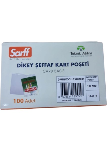 Güvenlik Kart Poşeti 11.5 x 16 cm cm ( 5 Adet ) + Sarff Kart Askı Ipi Lacivert Metal Klipsli ( 5 Adet ) Set