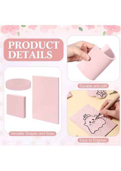 18 Adet Kauçuk Damga Oyma Blokları Pembe Yumuşak Linolyum Blokları (Yurt Dışından)