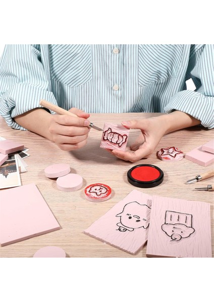 18 Adet Kauçuk Damga Oyma Blokları Pembe Yumuşak Linolyum Blokları (Yurt Dışından)