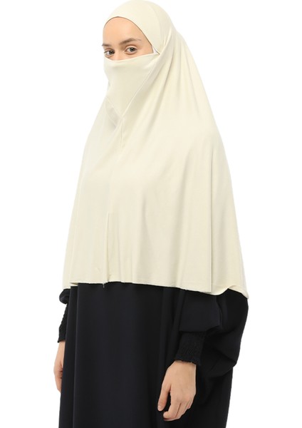 Hazır Türban Peçeli Pratik Eşarp Tesettür Nikaplı Hijab - Namaz Örtüsü Sufle (3Xl) - Krem modelleri