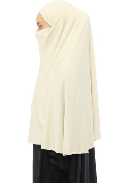 Hazır Türban Peçeli Pratik Eşarp Tesettür Nikaplı Hijab - Namaz Örtüsü Sufle (3Xl) - Krem indirimleri