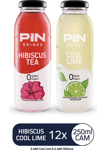 Hibiskus & Pin Cool Lime - Şekersiz & Kalorisiz - 250 ml x 12 Adet Ice Tea