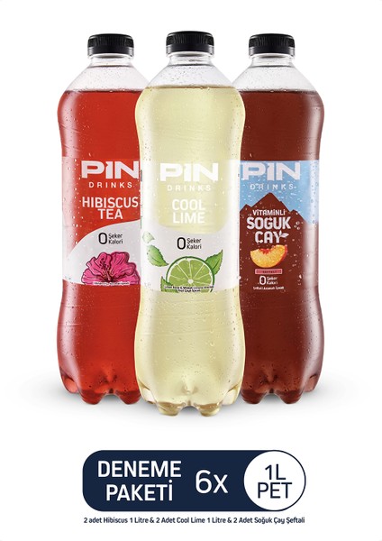 Hibiskus & Pin Cool Lime & Pin Şeftalili Soğuk Çay Deneme Paketi - Şekersiz & Kalorisiz - 6 Adet x 1 Litre Ice Tea
