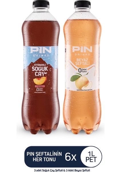 Şeftalinin Her Tonu Şeftali Aromalı Soğuk Çay & Beyaz Şeftali Şekersiz & Kalorisiz 6 Adet x 1 lt Ice Tea