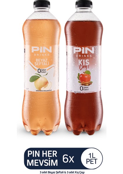 Her Mevsim Beyaz Şeftali & Kış Çayı Şekersiz & Kalorisiz 6 Adet x 1 lt Ice Tea