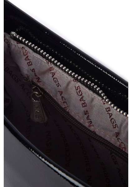 Kadın Basic Baget Omuz ve Çapraz Çanta - Siyah Rugan (27X12 Cm)