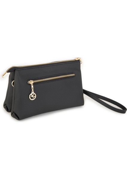 Kadın Çapraz ve Clutch Çanta Bilek ve Çapraz Askılı Siyah Natural (24X15 Cm)