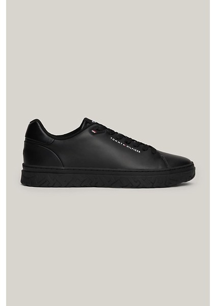 Erkek Th Monogram Deri Court Sneaker - Siyah fiyatları