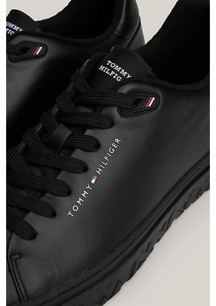 Erkek Th Monogram Deri Court Sneaker - Siyah fırsatları