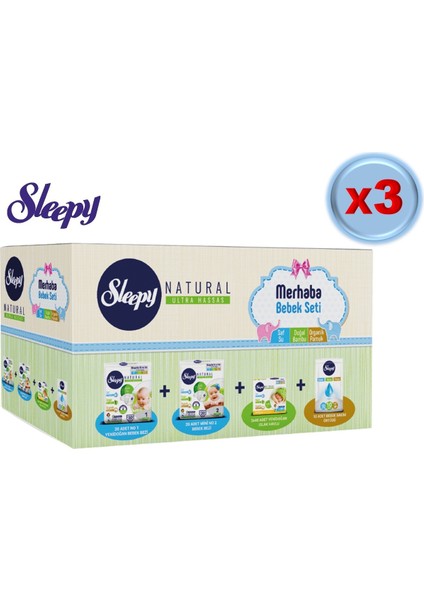 Merhaba Bebek Seti Yeni Doğan Doğuma Hazırlık (3 Lü Set) Naturel Bebek Bezi