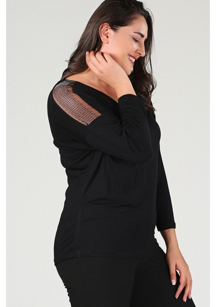 Büyük Beden Omuz Zincir Tül Uzun Kol Bluz fiyatları