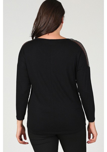 Büyük Beden Omuz Zincir Tül Uzun Kol Bluz modelleri