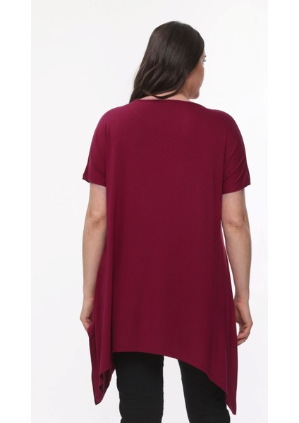 Büyük Beden Bohem Kelebek Baskılı Kısa Kol Yırtmaçlı Basic Bluz fiyatları