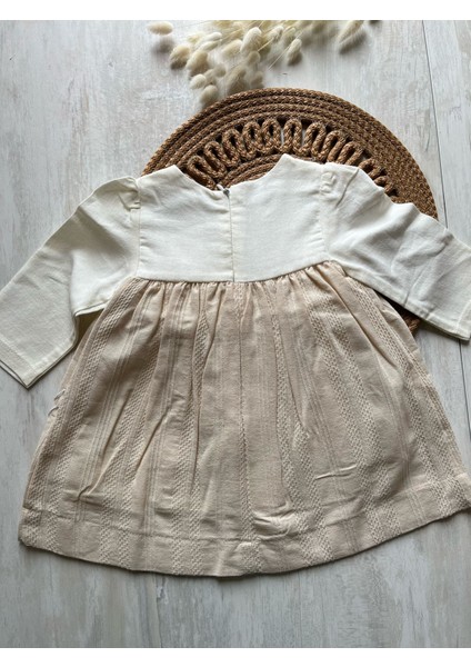 Fukukum Baby Fiyonk Detaylı Desenli Açık Sarı Kız Bebek Elbise modelleri