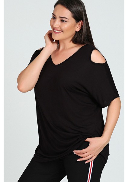 Büyük Beden Omuzu V Pencere Kısa Kol Bluz fiyatları
