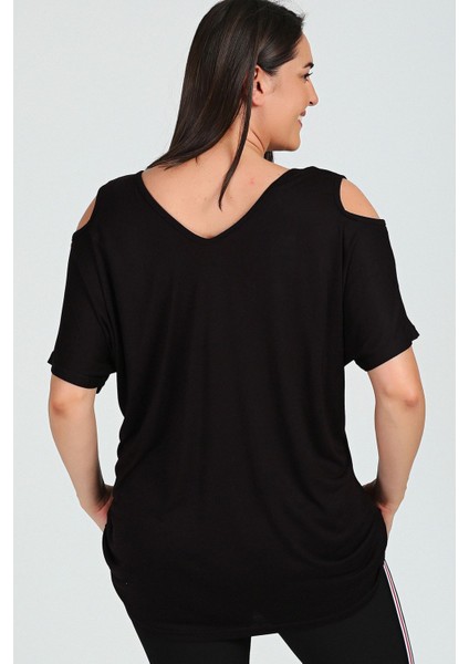 Büyük Beden Omuzu V Pencere Kısa Kol Bluz modelleri