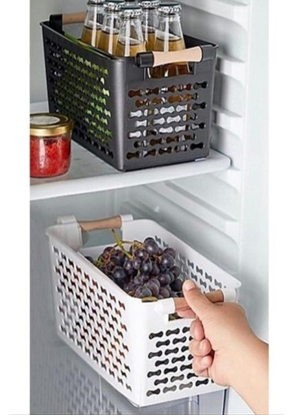 2 Adet Ahşap Renk Plastik Saplı Organizer Sepet Düzenleyici