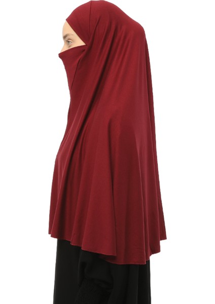 Hazır Türban Peçeli Pratik Eşarp Tesettür Nikaplı Hijab - Namaz Örtüsü Sufle (3Xl) - Bordo indirimleri