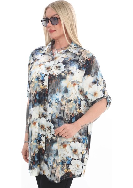 %100 Viskon Büyük Beden Çiçekli Gömlek fırsatları