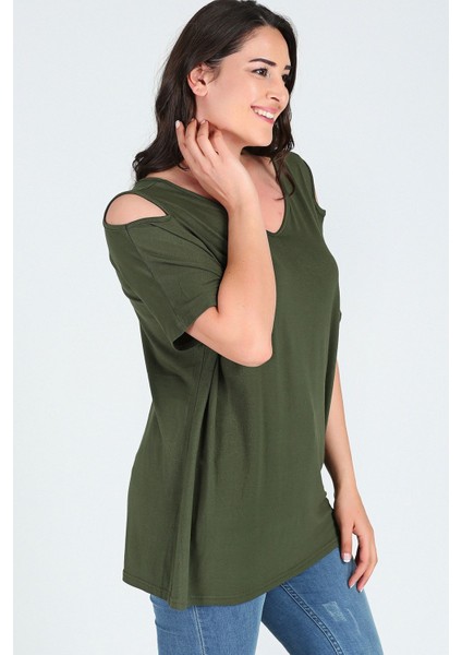 Büyük Beden Omuzu V Pencere Kısa Kol Bluz modelleri