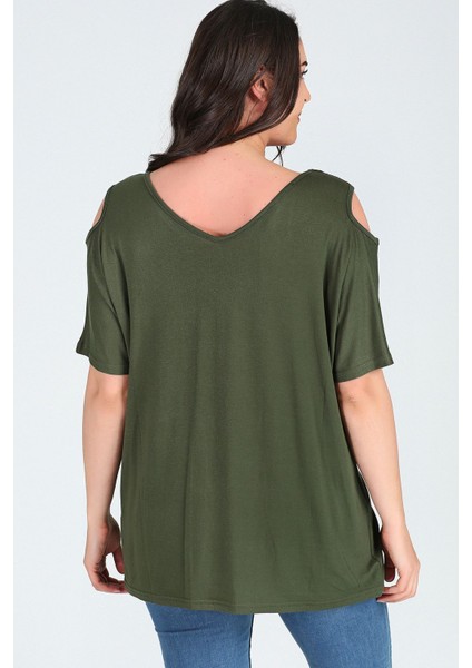 Büyük Beden Omuzu V Pencere Kısa Kol Bluz fırsatları