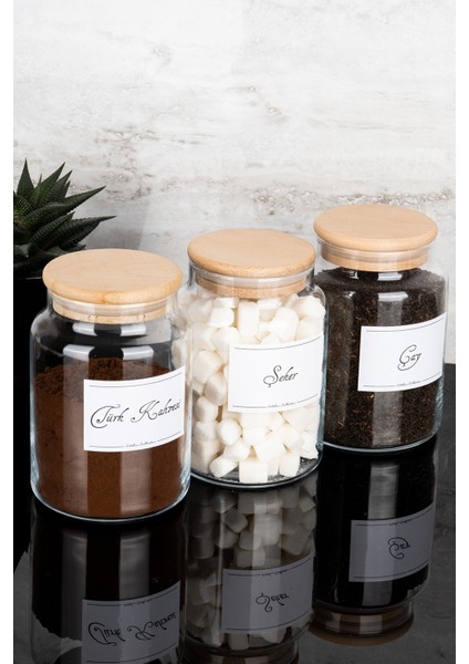 3'lü Ahşap Vakum Kapaklı Çay Şeker Türk Kahvesi Etiketli Cam Kavanoz Seti Saklama Kabı 800 ml fırsatları