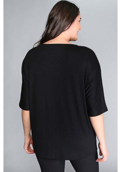 Büyük Beden Gümüş Yarım Kol Simli Altı Bluz modelleri