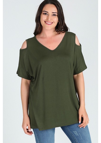 Büyük Beden Omuzu V Pencere Kısa Kol Bluz fiyatları