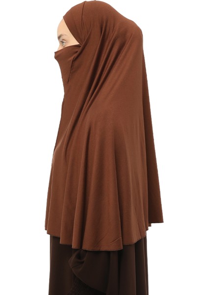 Hazır Türban Peçeli Pratik Eşarp Tesettür Nikaplı Hijab - Namaz Örtüsü Sufle (3Xl) - Çikolata