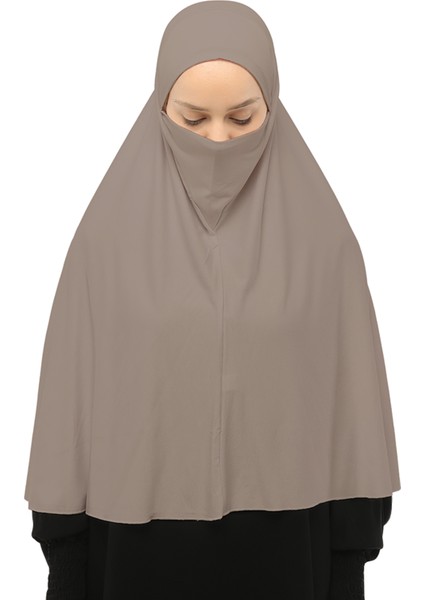 Hazır Türban Peçeli Pratik Eşarp Tesettür Nikaplı Hijab - Namaz Örtüsü Sufle (3Xl) - Açık Vizon