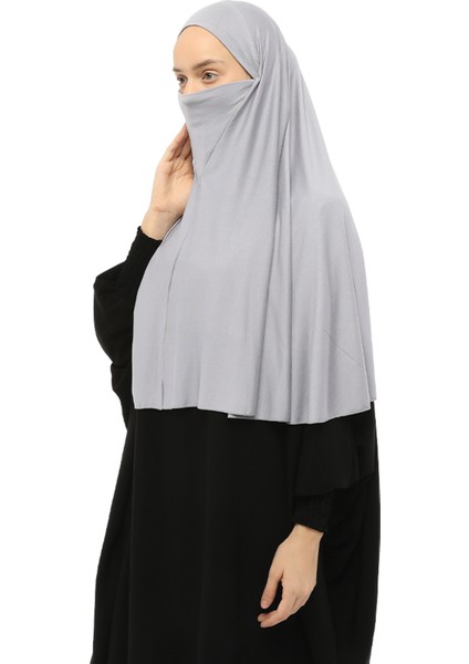 Hazır Türban Peçeli Pratik Eşarp Tesettür Nikaplı Hijab - Namaz Örtüsü Sufle (3Xl) - Gri modelleri